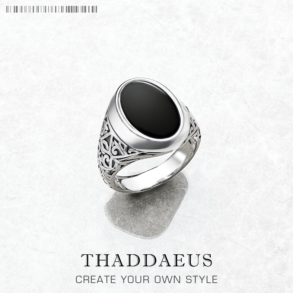 Mens Signet Ring - Czarny owalny sygnet w stylu europejskim