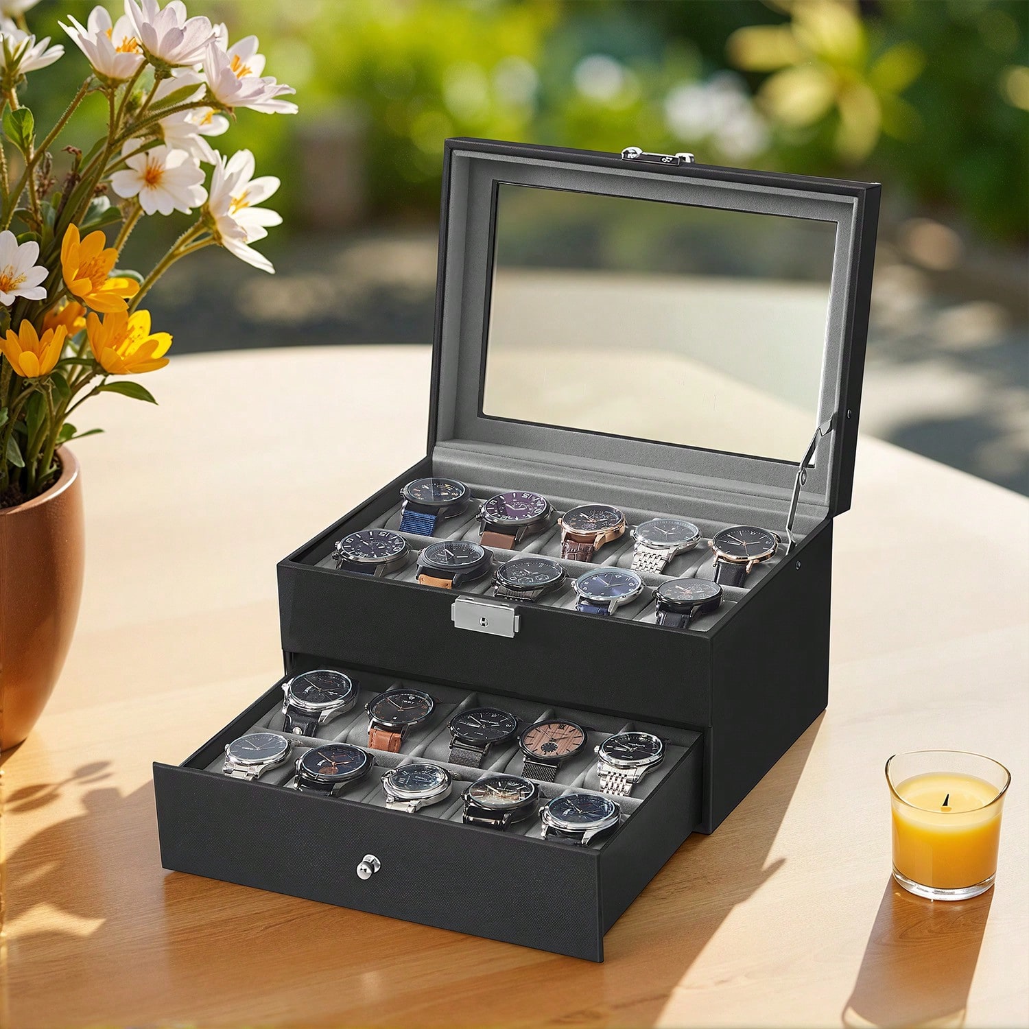 Jewelry Watches Men - Pudełko na 20 zegarków z szklaną