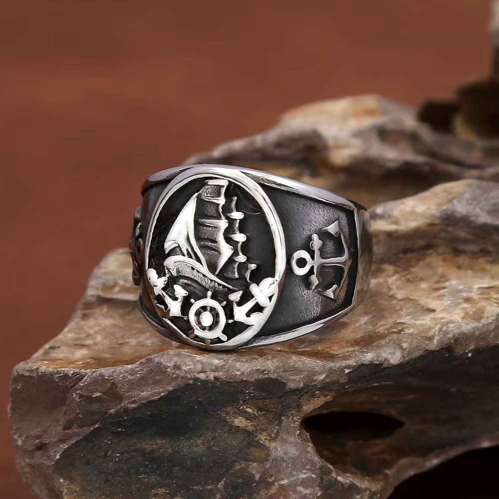Mens Signet Ring - Pierścień sygnetowy w stylu vintage, marynistyczny,
