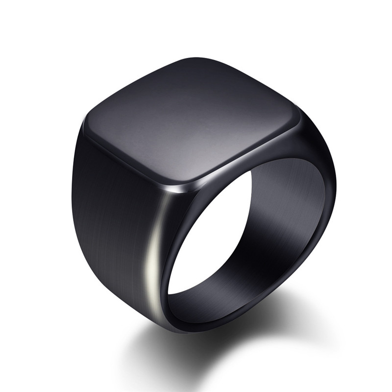 Mens Signet Ring - Moda męska czarne gładkie pierścionki ze