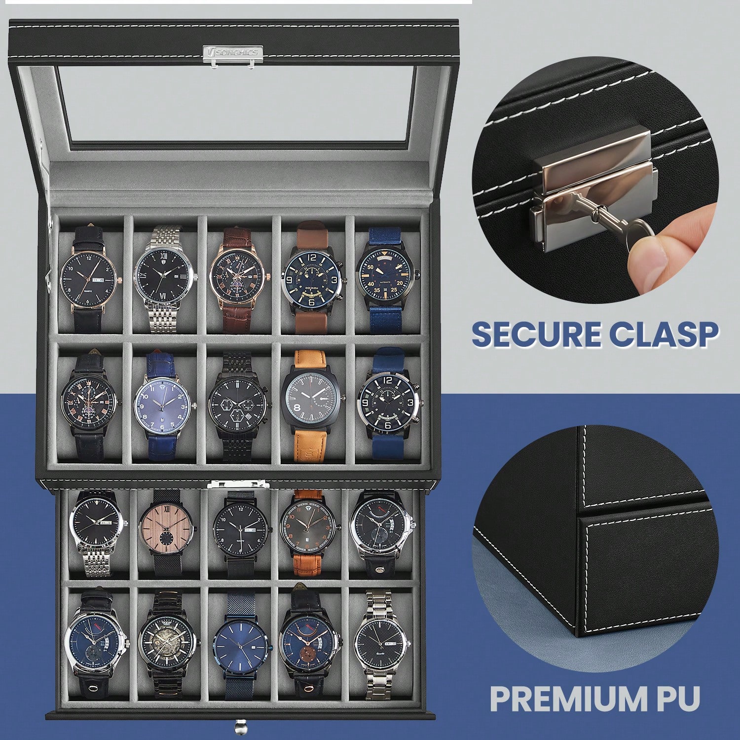 Pudełko na 20 zegarków z szkla – Jewelry Watches Men recenzja i cena