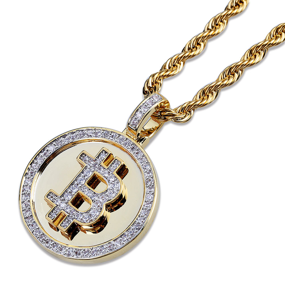 Złoty wisiorek Bitcoin w stylu – Hip Hop Chain Necklace recenzja i cena