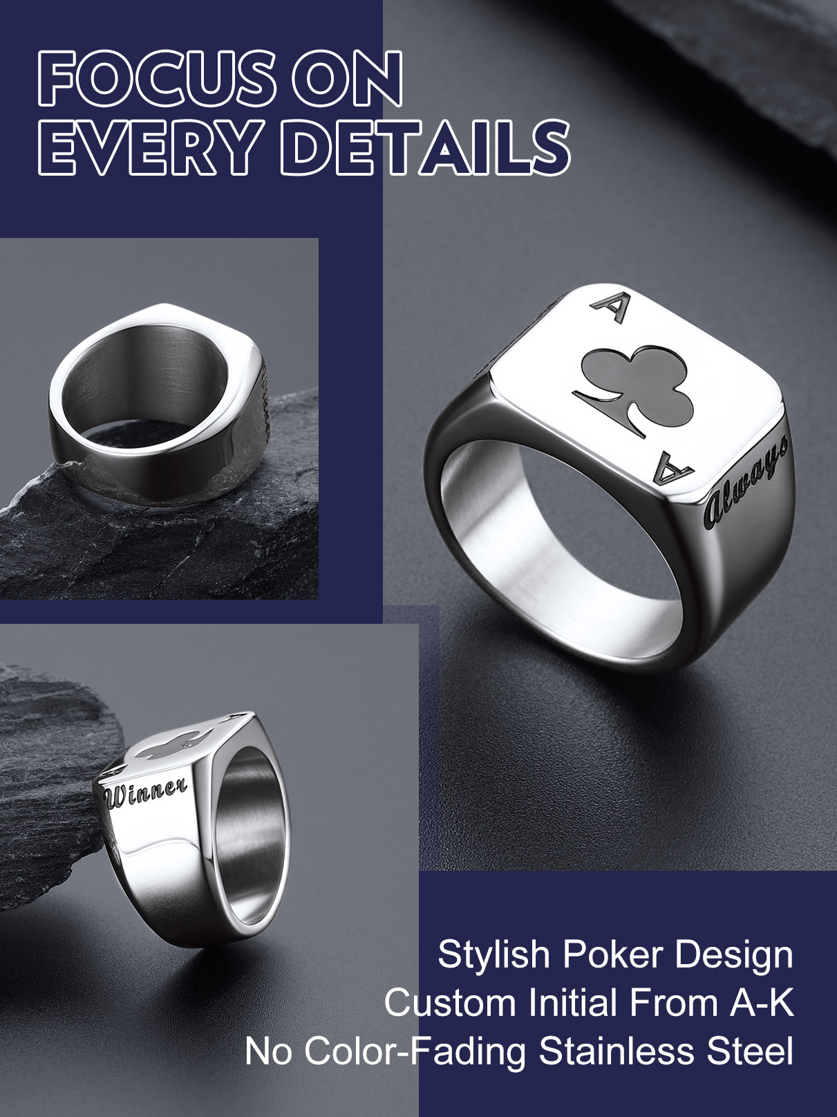 Pierścienie Pokerowe Męskie U7 – Mens Signet Ring recenzja i cena